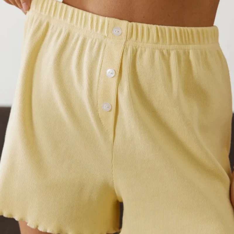 Conjunto de pijama de estilo americano para primavera/verano, chaleco cómodo de Color sólido, Top y pantalones cortos, ropa de descanso informal, conjunto de dos piezas