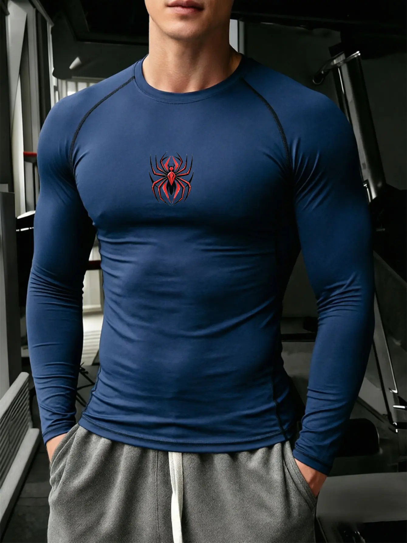 Men's Fitness Long Sleeved T-Shirt, Men's Quick Drying Football Basketball Tight Top, High Elasticity Cycling Compression Traini