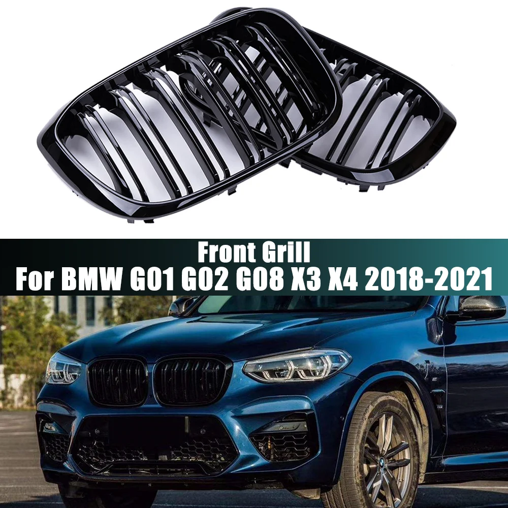 

1Pair Front Grille Kidney Grill Double Slat Black Racing Grills For BMW X3 X4 G01 G02 G08 2018-2021 Car Styling Accessories