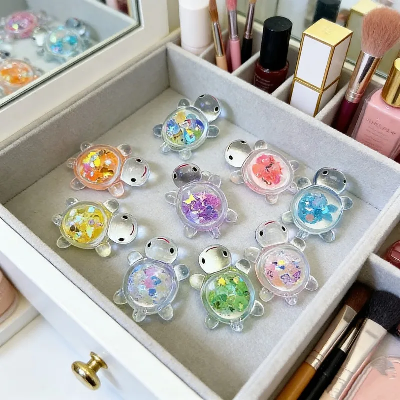 10Pcs Random Color Luminous Turtle Toys 3.3cm Mini Glow In Dark DIY Pendant Keychain Decoration Cute Cartoon Gift for Kids