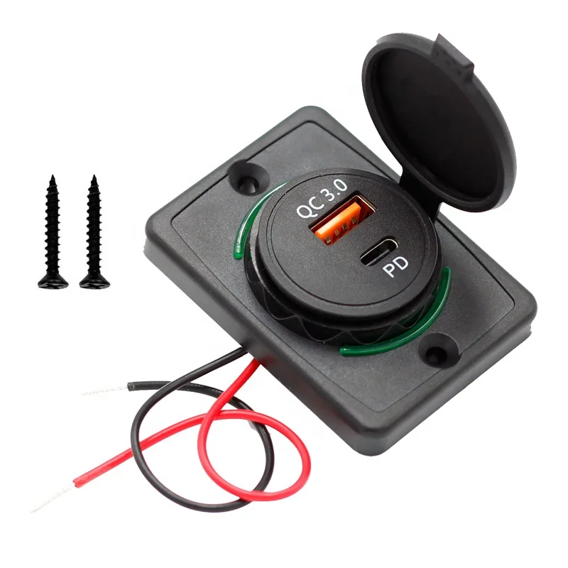 Panel de montaje para tren, remolque, barco, coche, autobús, asiento QC 3,0 y cargador USB tipo C para autobús, CC de 12V y 24V