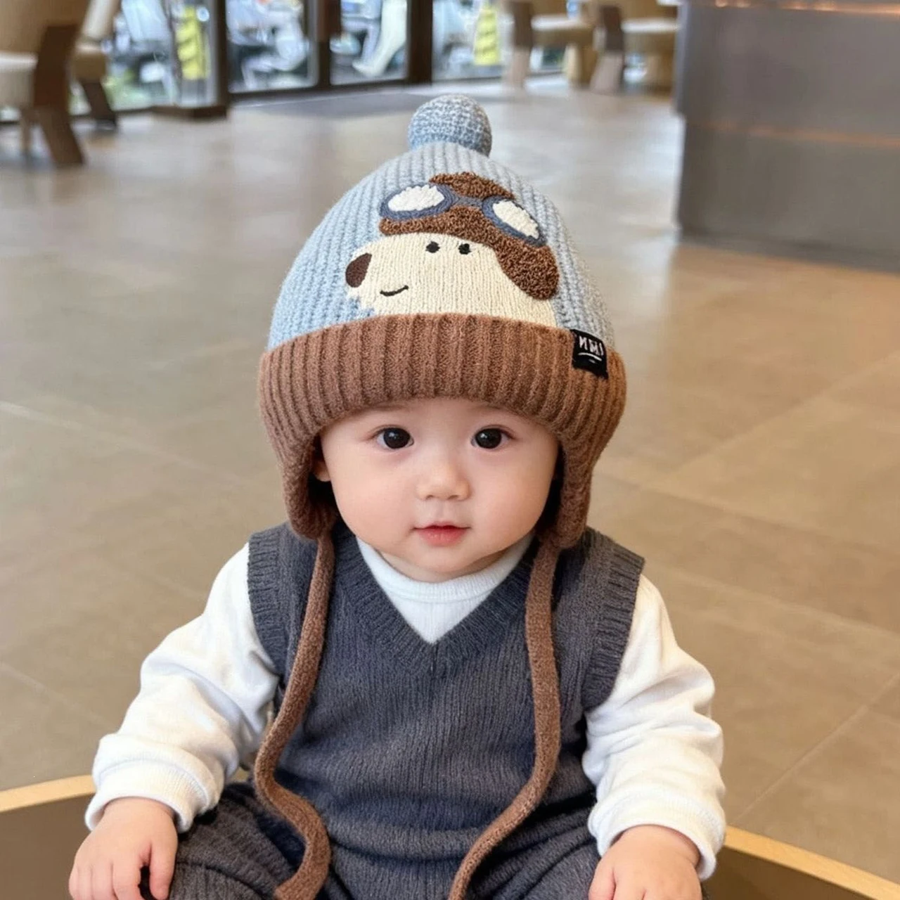 Cute Cartoon Baby Pullover Hats Winter Woolen Thicken Children Ear Protection Kids Knitted Cap Warm Earmuffs Beanies Hat 1-3Year
