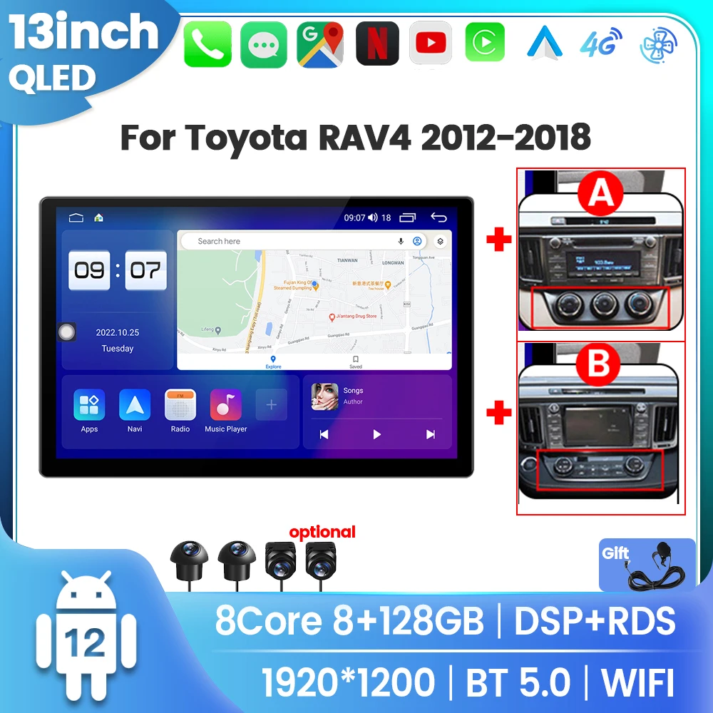 

13" QLED Screen Car Radio For Toyota RAV4 RAV 4 xa40 2012-2019 Carplay Android Auto GPS Multimedia Navigation DSP 4G LTE 2 Din