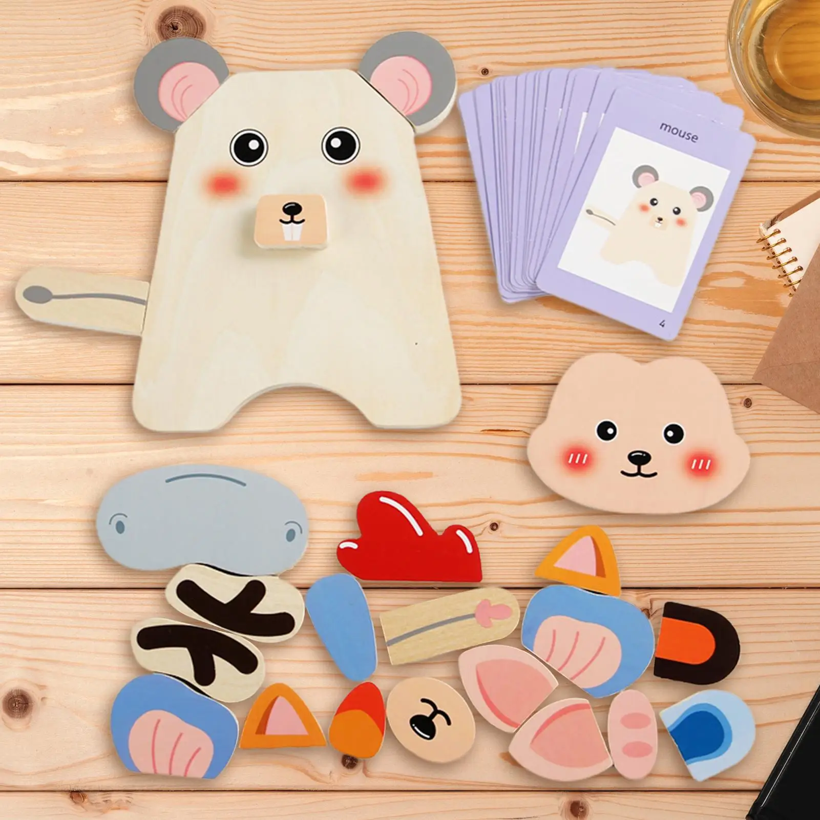 Quebra-cabeças de madeira para crianças, rosto de animal, jogos de quebra-cabeça, atividades sensoriais interativas para crianças, meninos, meninas, estudantes