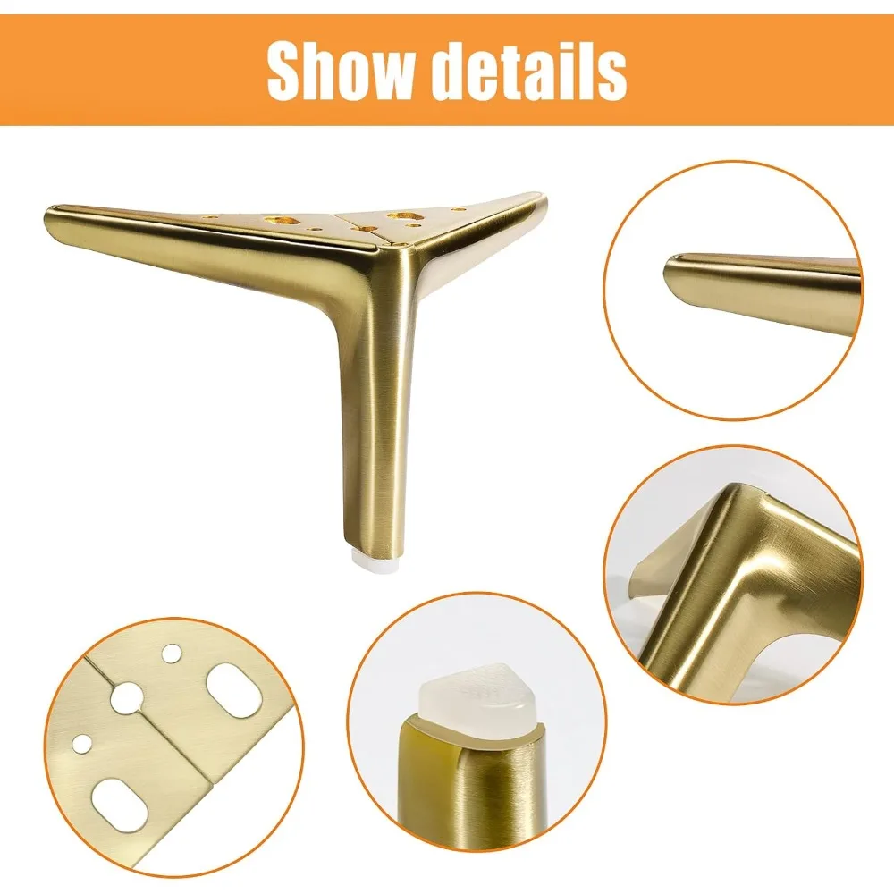 Gambe per mobili in oro spazzolato da 6 pollici, gambe per mobili Set di 4 piedini per mobili moderni Gambe da tavolo in metallo per armadio divano divano Ch