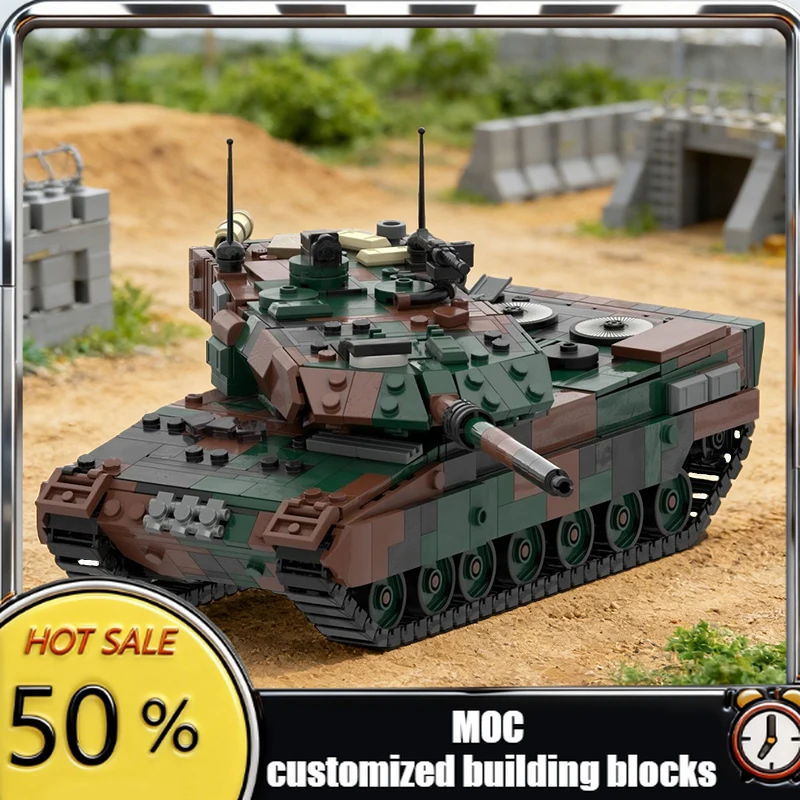 1001 PCS Battle Tank Kit Leopard 2A6 1:35th Scale MOC Customize Modular Building Block Brick Model Kids DIY Festival Toy Gift