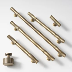 Antique Bronze Brass Cabinet Handle and Knob Linear Knurled Solid Brass Drawer Knobs T Bar Bedroom Kitchen Cupboard Hardware
