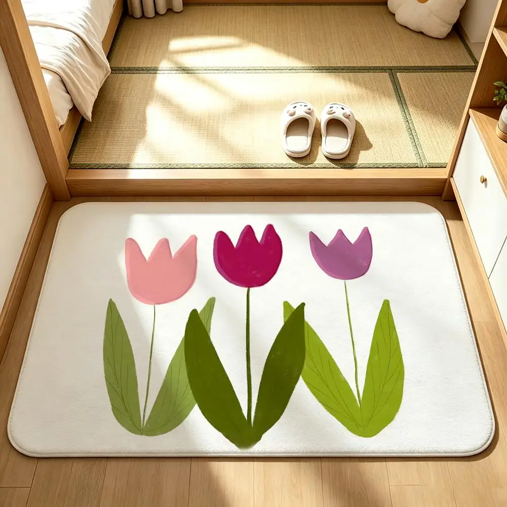 Art-Tulip Plant Hand DrawingS Floor Mat Bedroom Carpet, Bathroom Foot Mat, Doormat, Non-Slip Absorbent Multi-Use