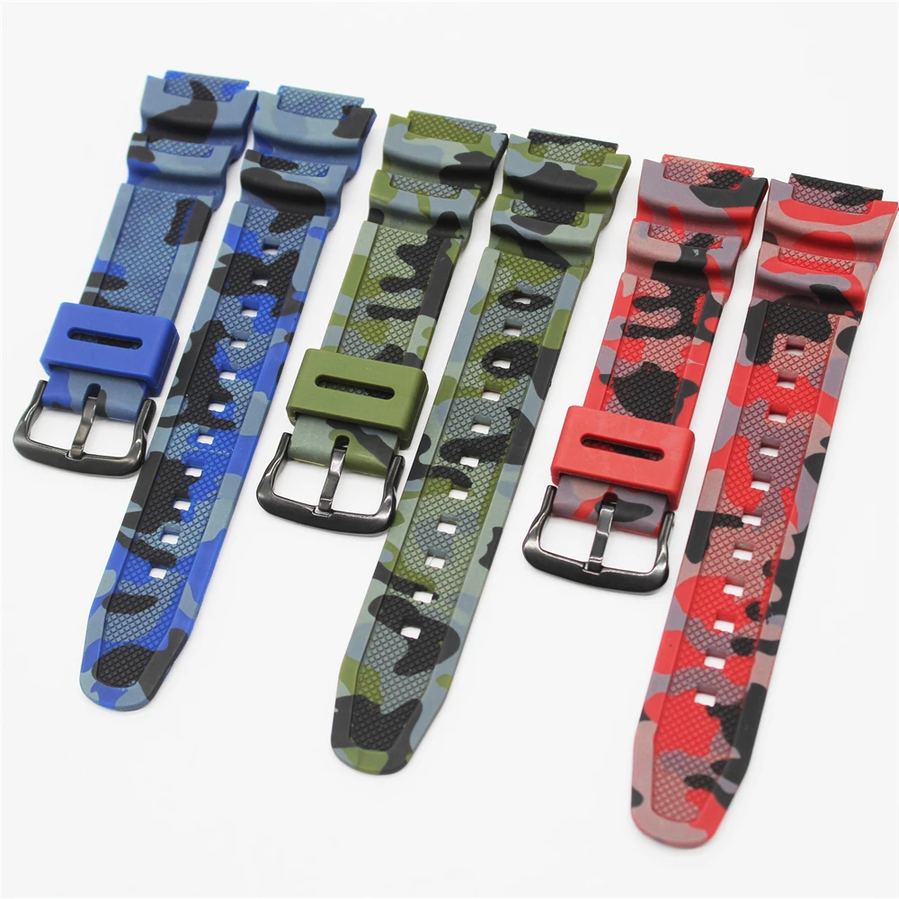 18mm convex mouth Camouflage Strap for AE-1200 1300 SGW-300 AQ-S810W Soft TPU Watch Band Men Sport Watchband Clasps Bracelet Bel