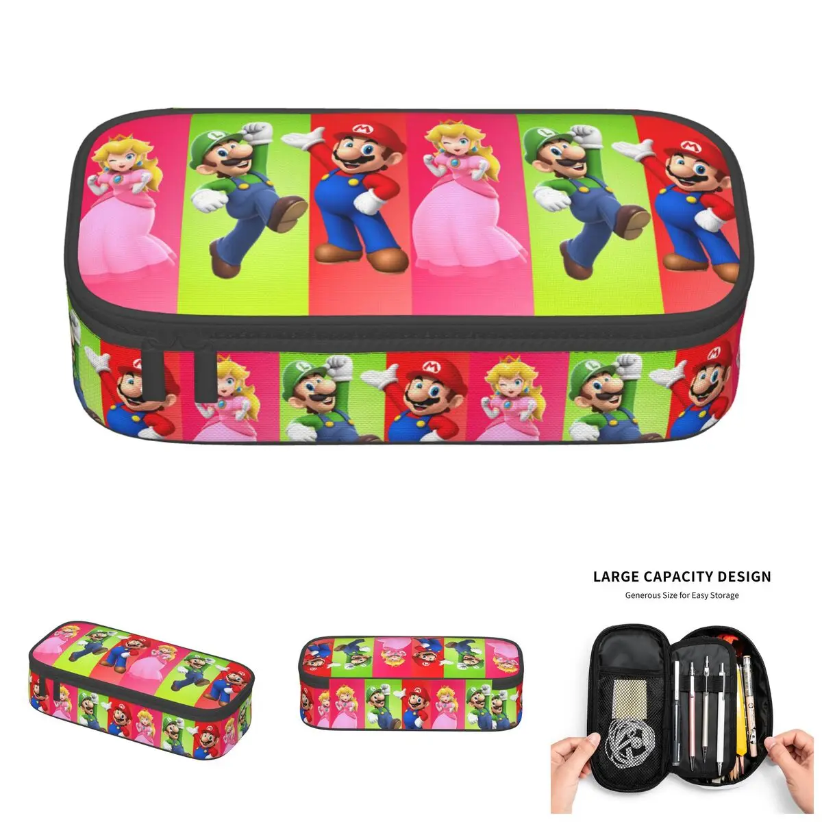 Estuche para lápices con diseño de princesa Peach Luigi Mario, para niños y niñas, caja de lápices de gran capacidad, suministros escolares