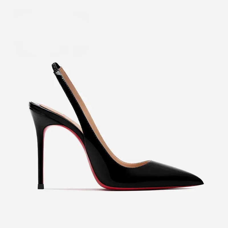women red bottom high heel sandals black matte finish summer shoes ladies sexy slinback pointed toe