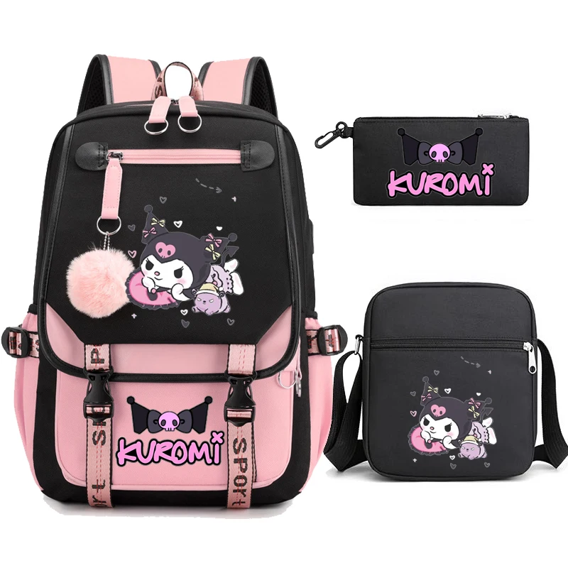 Kuromi Backpack Multi-pocket Men Women Universal Nylon Large-capacity Leisure Simple Schoolbag Insert Buckle Computer Mochilas