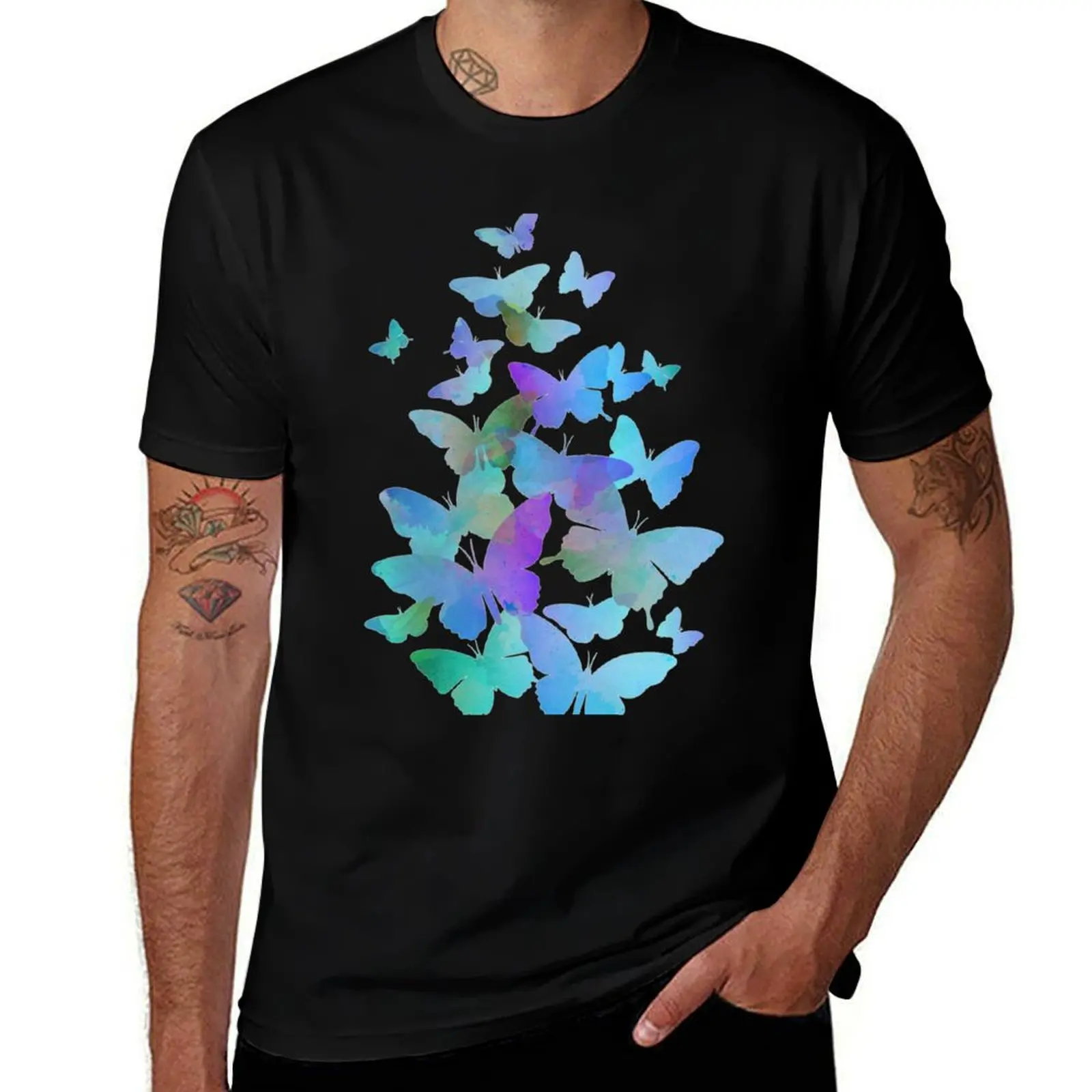 

shirts men Delicate t T-Shirt shirt for shirts man pack man t Blue cotton t Butterflies for cotton