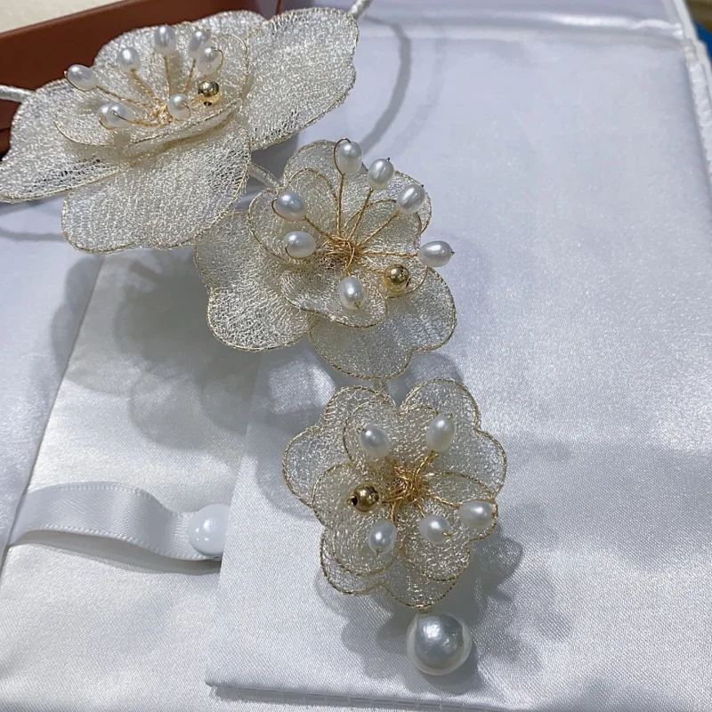 SGARIT Trending Pearl DIY Italian Craftwork Flower Lace 14k Filled Gold Natural Freshwater Pearl Chocker Necklace for Women