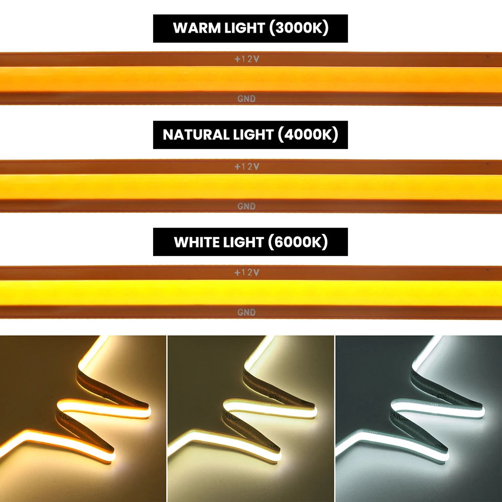 JOYINLED 24V LED COB Free Cut Strip 10m 312 LEDs/m Flexible Light Tape 3000K 6000K 8mm 3000K 6000K Bright Linear Lighting