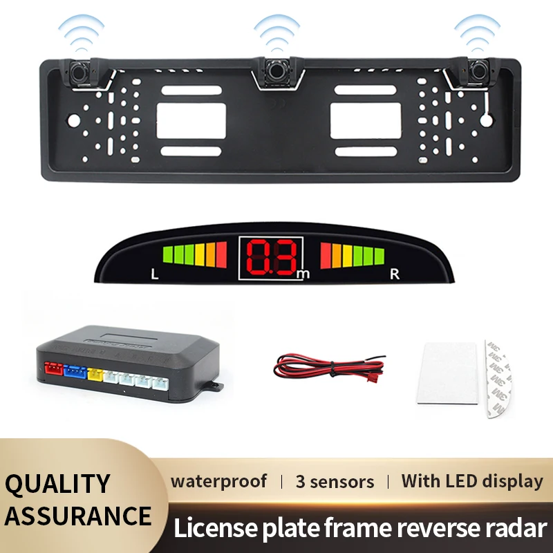 European License Plate Car Reverse Radar  System Parking Sensor With Crescent LED Display Screen