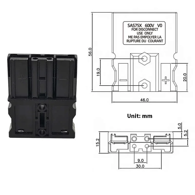 75A Heavy-duty Forklift SAS75X Power Charging Plug 600V Two Pole Connector Lithium Battery High-power Connection Socket Plug