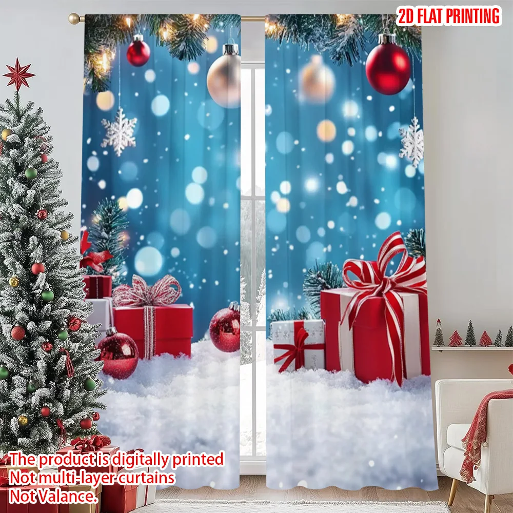 

2pcs 2D flat printing Merry Christmas Popular Window Drapes Snowflake Christmas Versatile Durable Polyester Without Electricity