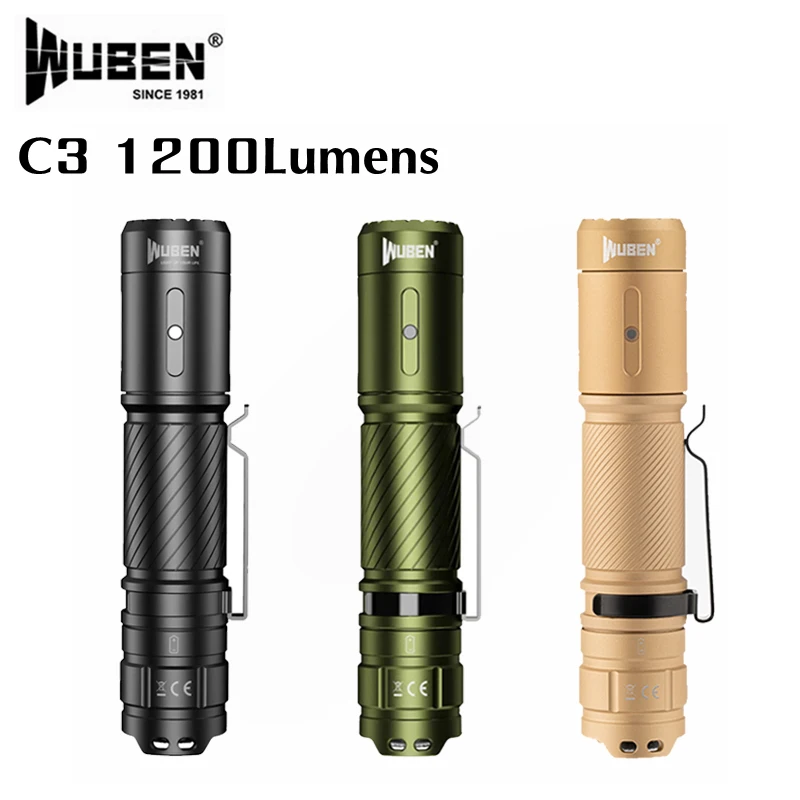 WUBEN C3 Portable Outdoor Flashlight 1200Lumens Type-C Rechargeable EDC Waterproof Troch With 18650 Battery For Camping Hunting