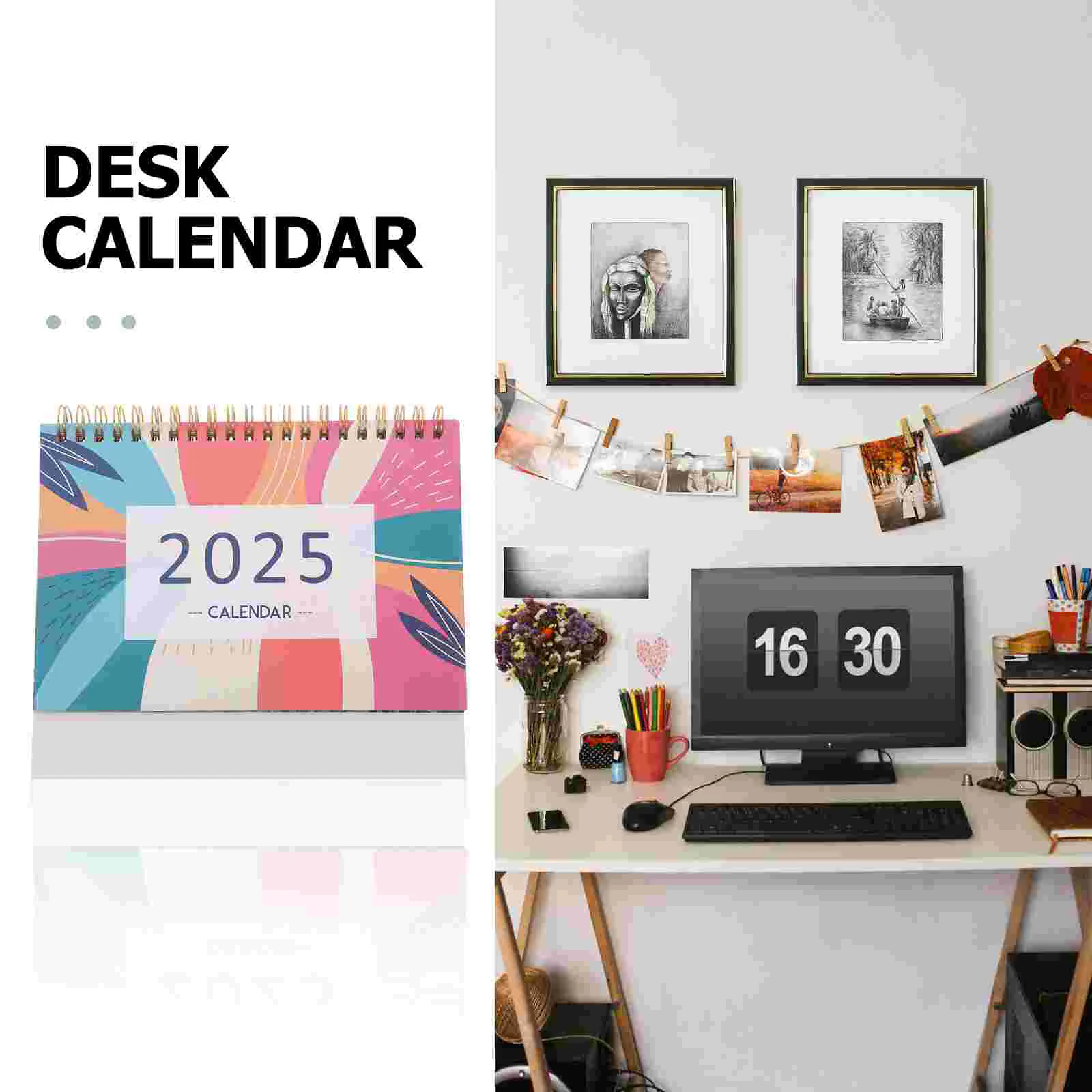 2025 Calendar Desk Small Stand up Monthly Turn The Page Year Academic Iron for Office Makeup Advent