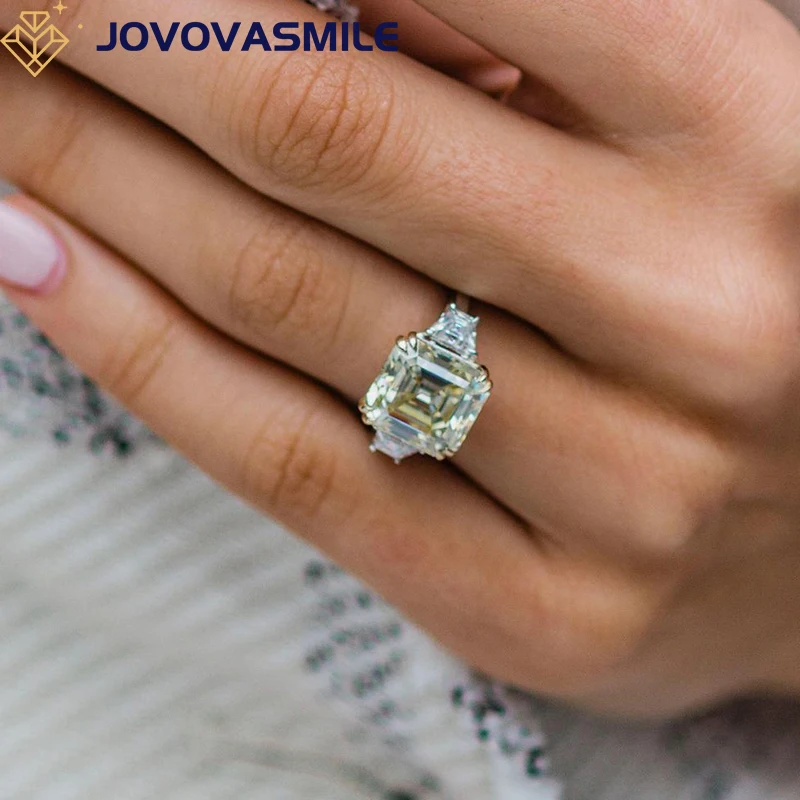 

JOVOVASMILE Yellow Moissanite Woman Ring 5carat 10x10mm Asscher Cut Original 9k 18k White Gold 585 Two-Tone Jewelry For Party