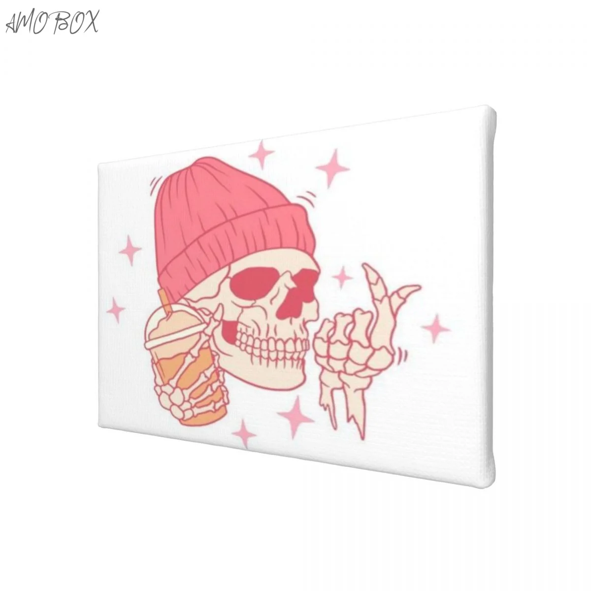 AMOBOX-Unframed Pink Skeleton Decorative Paintings, Halloween Decor, Wall Art, Room Decoration, 8x12in, 626943037