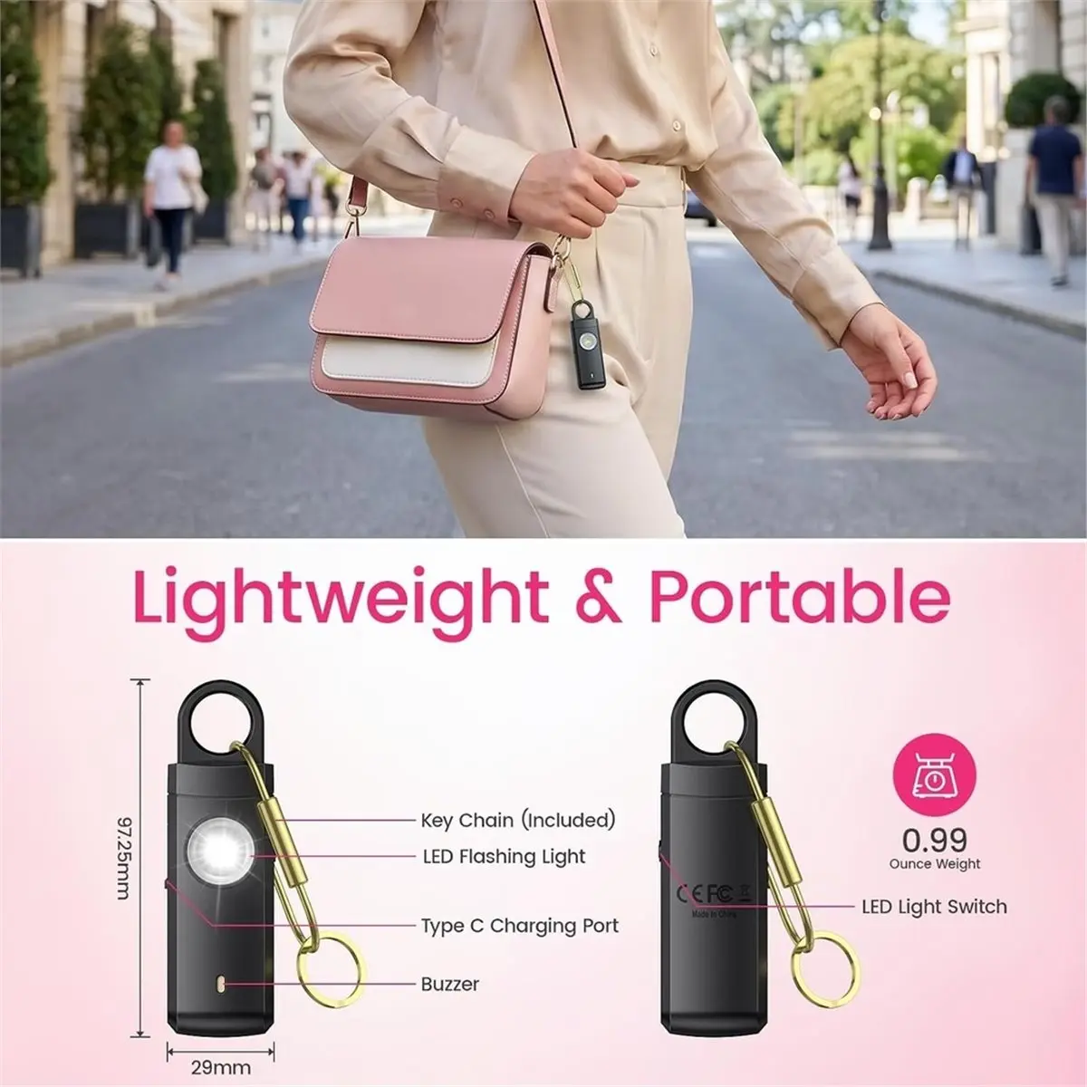Personal Alarm for Women,130dB Rape Alarm Rechargeable LED Strobe Light,for Girls Kids Men Elderly Night Running Outdoor