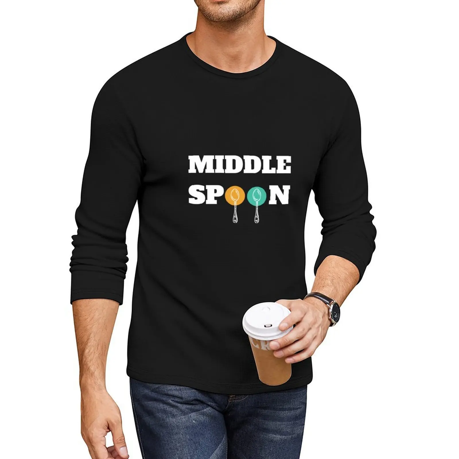 

Middle spoon throuple polyamory black Long T-Shirt cute clothes aesthetic clothes tees heavy weight t shirts for men