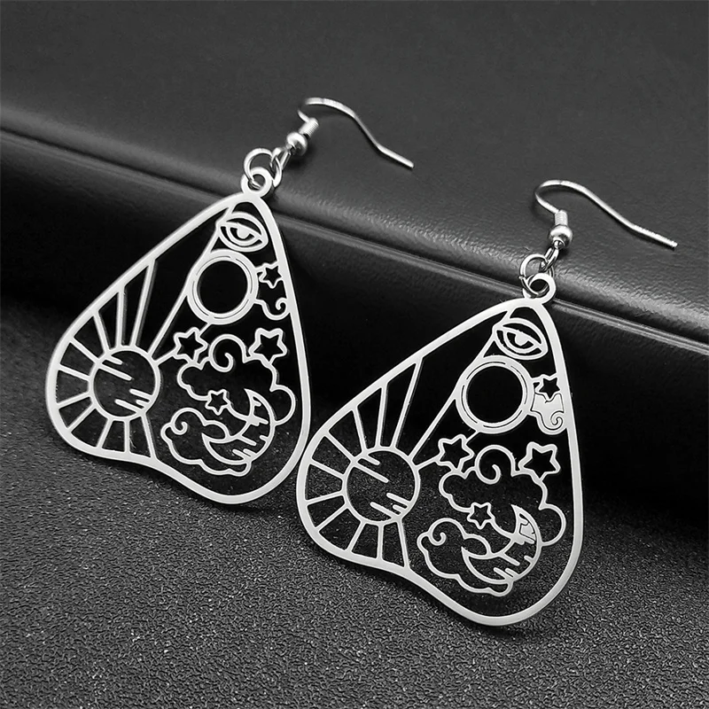 

Gothic Silver Color Sun Moon Heart Hoop Earrings For Women Stainless Steel Evil Eye Dangle Earring Cloud Star Vintage Jewelry