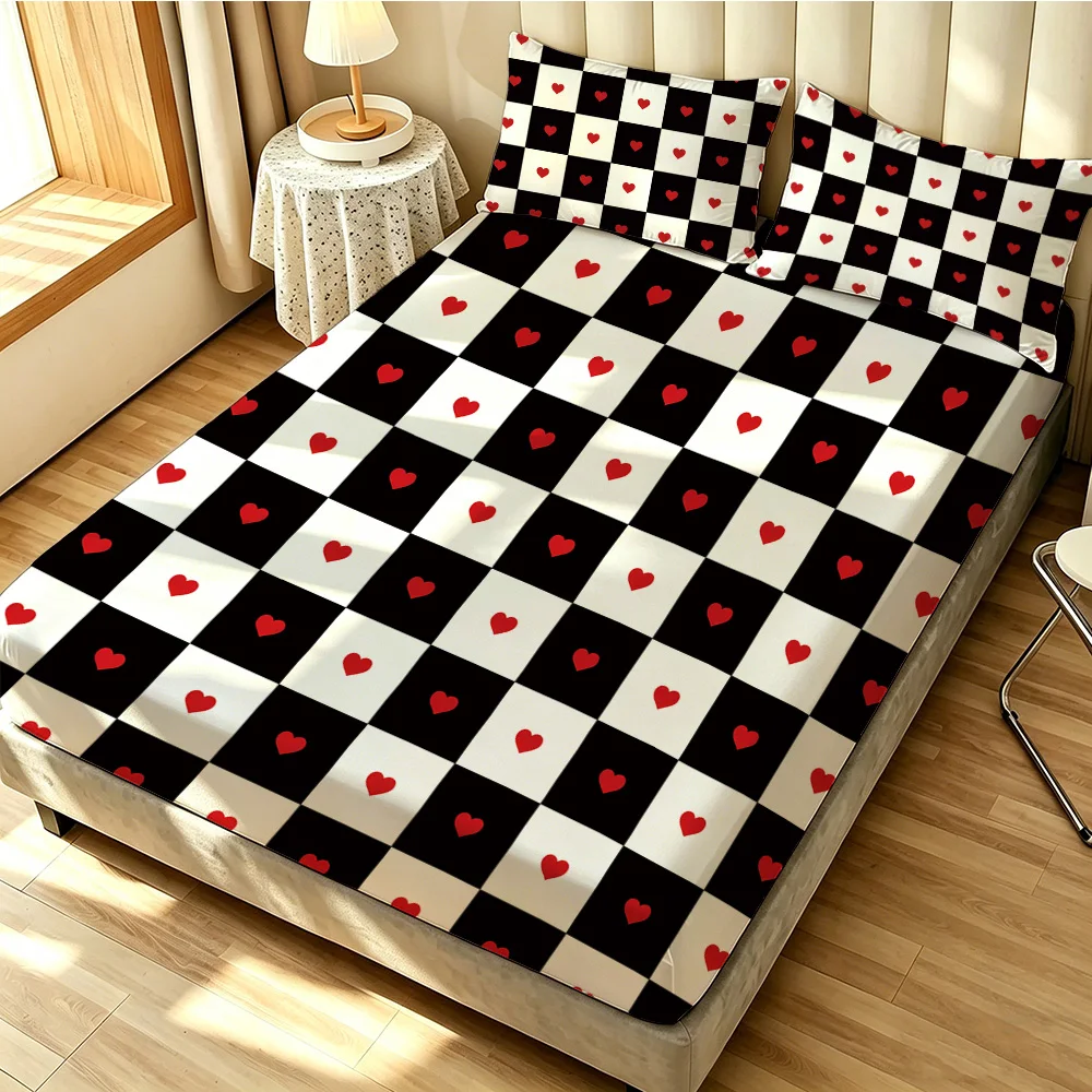 3pcs Colorful Heart-shaped Print Coreless Bed Sheet Set Multiple Sizes Soft Bed Covers Bedroom Bedding Decorations Gifts