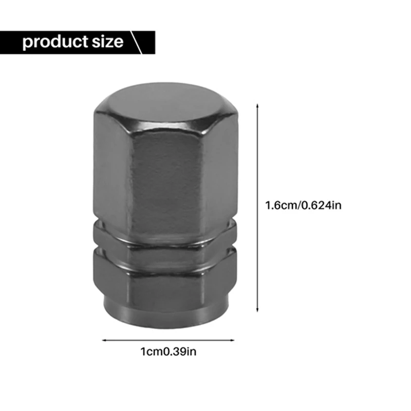 64 peças tampas da válvula da haste do pneu tampas da válvula da roda tampa do pneu à prova de poeira do carro, forma hexagonal titânio Gray-A02Q