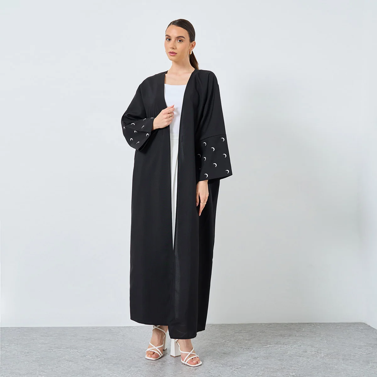 Middle Eastern Muslim Women Abayas Islamic Kaftans Casual Maxi Dresses Full Sleeve Jilbabs Embroidery Loose Open Front Abaya
