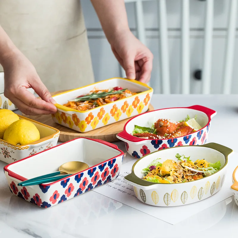 Cheese Baked Rice Plate Western Plate Creative Pasta Plate Binaural Oven Baking Dish Plate