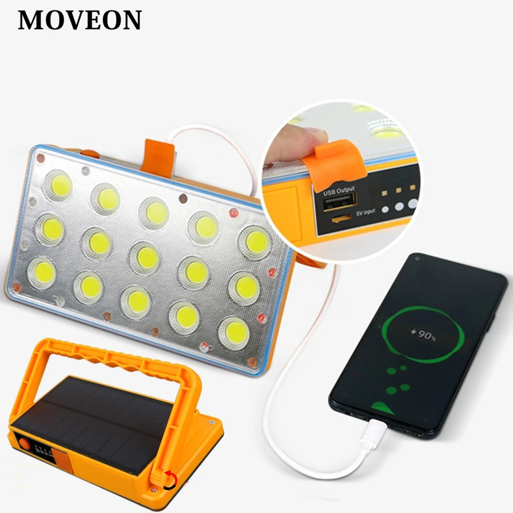

Solar Rechargeable Portable Work Light COB LED Flood With Stand USB & Solar Charging 15000mah Power Bank For Fishing Camping