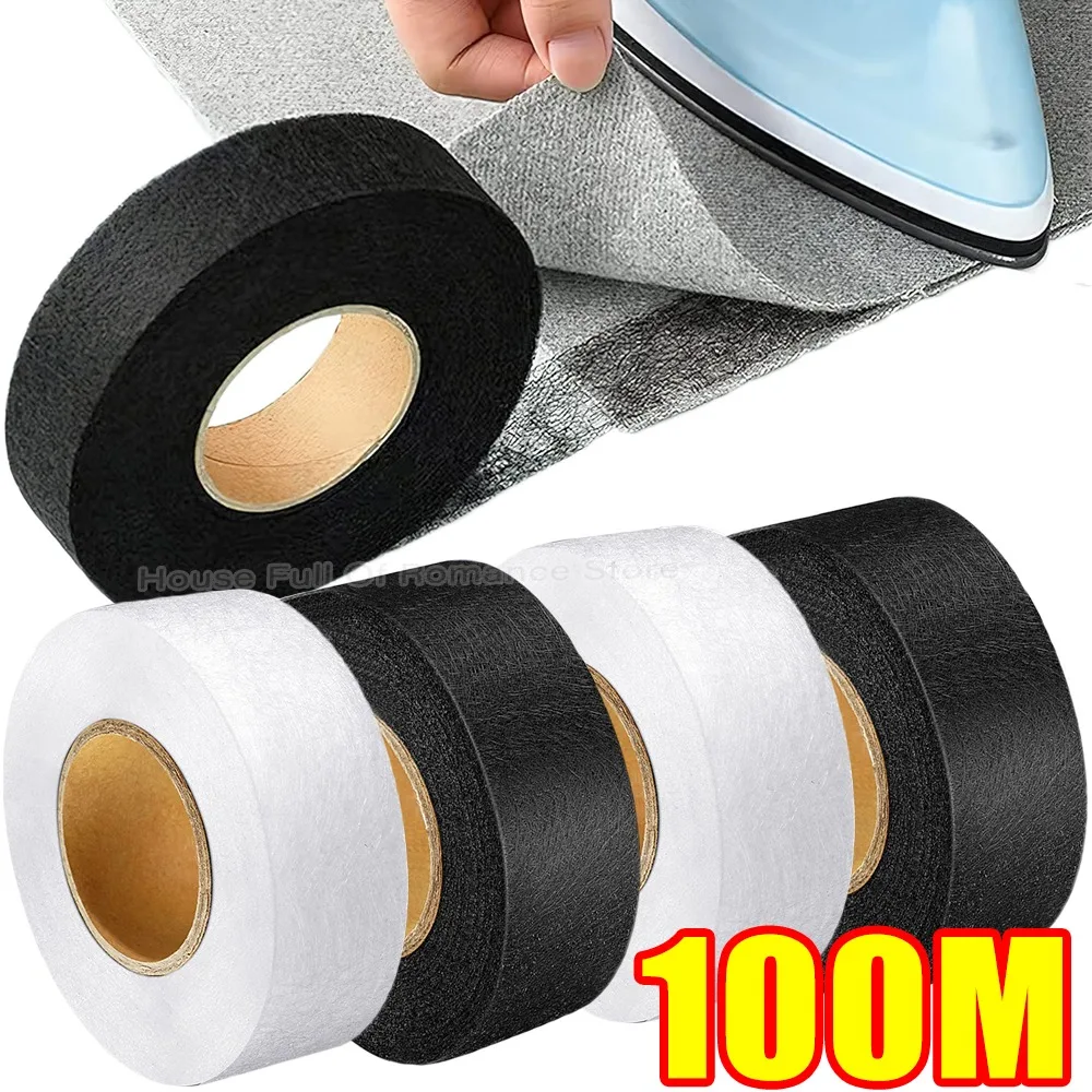 Cinta adhesiva para planchar en dobladillo, doble cara, no tejida, cinta adhesiva para dobladillo de ropa, accesorios de retazos de costura DIY en blanco y negro