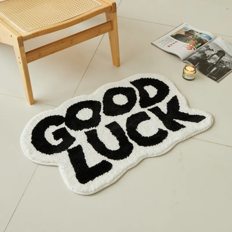 Chic Tufting Letters Bathroom Mat Soft Fluffy Carpet Message Bathmat Area Floor Pad Bedroom Doormat Aesthetic Home Room Decor