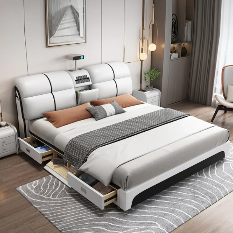 Minimalist Storage Modern Bed Frame Unique Queen Size Multifonction Wood Double Bed Frame Bedroom Camas Matrimonial Furniture