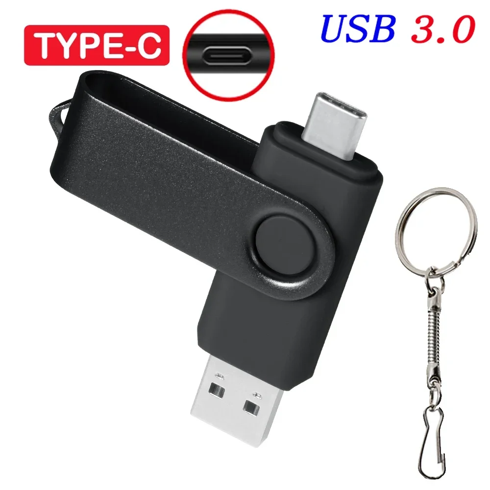 

TYPE-C 2in1 Rotatable Pen drive 128GB 64GB High speed USB 3.0 Flash Drive 32GB 16GB 8GB 4GB Business gift U disk for smart phone