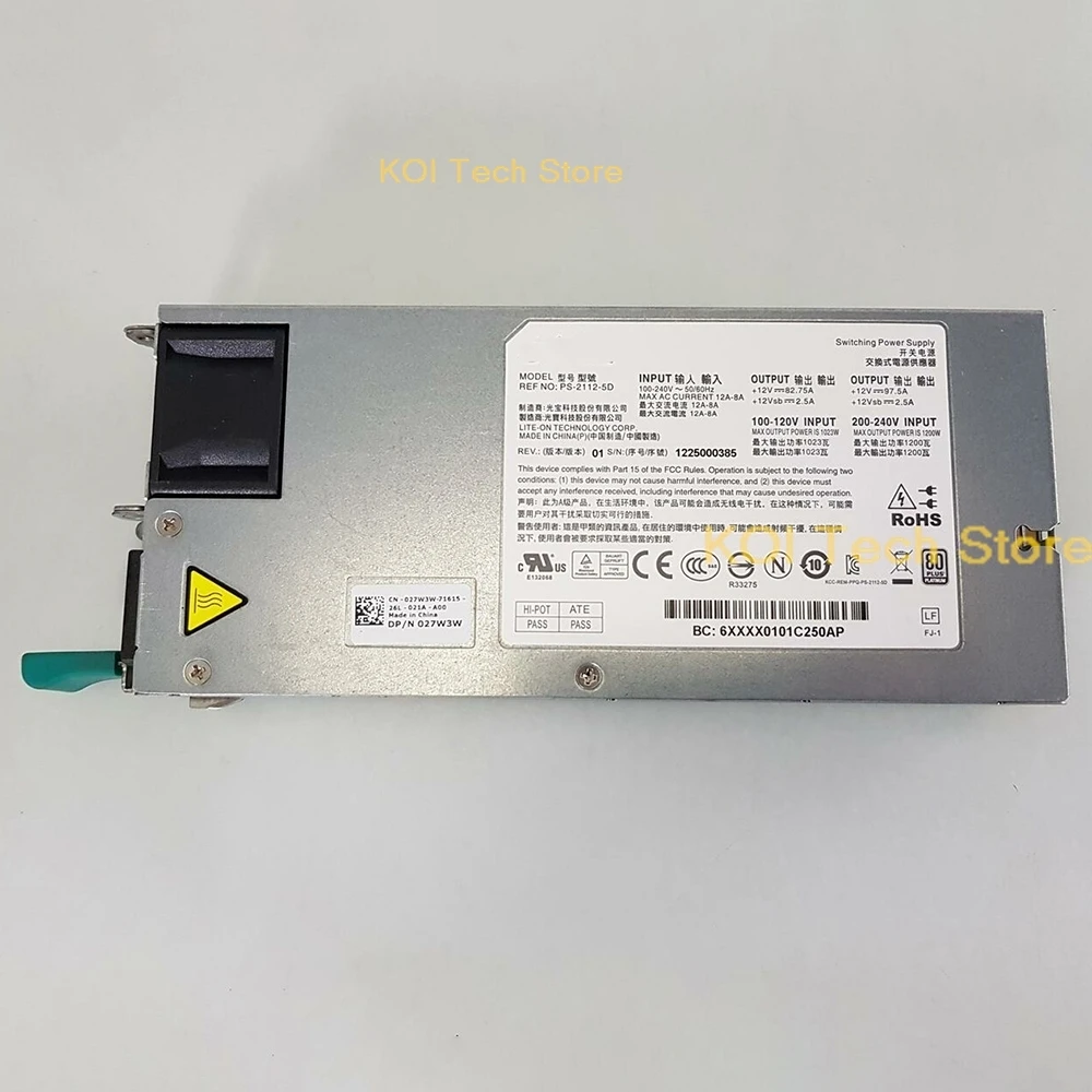 PS-2112-5D For Dell POWEREDGE C6100 C6220 1200W Server Power Supply 09X810 027W3W