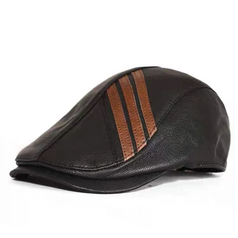 New 2025 Men's Sheepskin Genuine Leather Hat Winter Berets Male Warm Ear Protection Cap 100% Dad Hat Wholesale Leisure