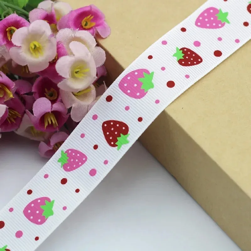 5 metri/lotto 25mm Nastro Del Grosgrain Fatti A Mano Fragola Stampato Nastri di Cotone per la Cerimonia Nuziale Decorazione Di Natale FAI DA TE Tessuto Da Cucire