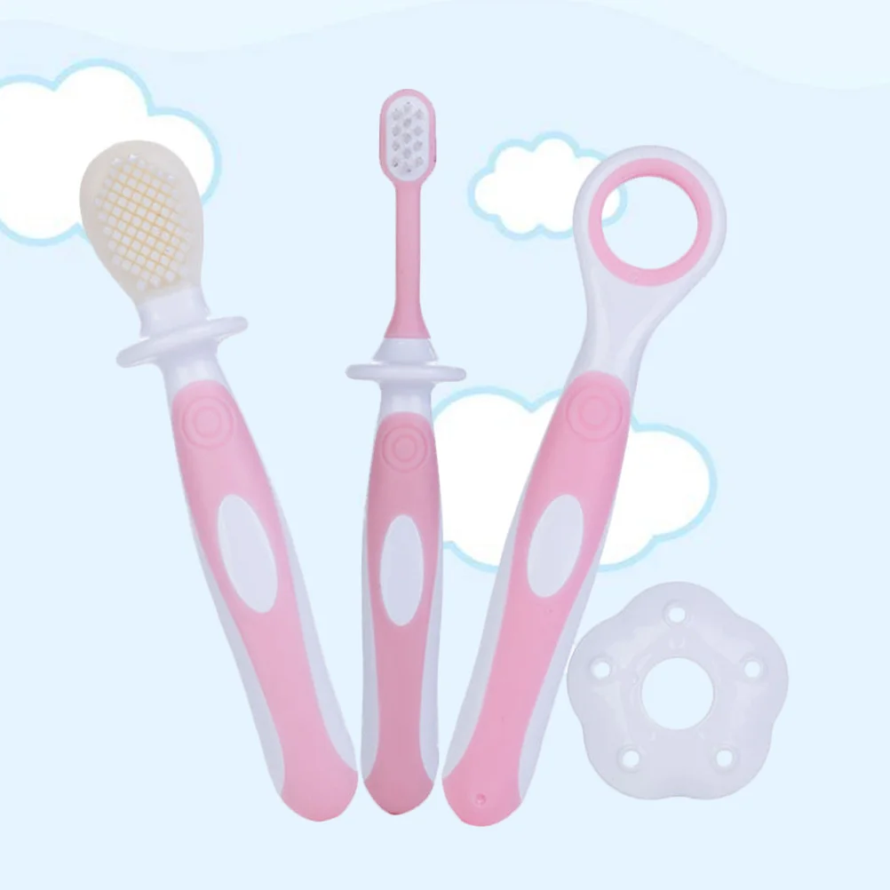 

Child Toothbrush Baby Toothbrush Infant Oral Hygiene Combo Pink Soft Silicone Training Brush Gentle Bristles Tongue Cleaner Baby