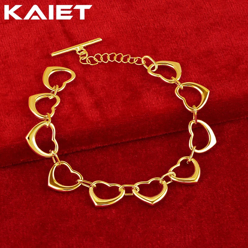 KAIET 925 Sterling Silver Multi Heart Chain Bracelet Plated With 18K Gold Wedding Party For Women Charm Fine Jewelry