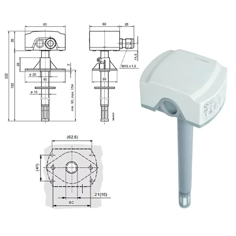Duct mounted temp&humidity sensor DC13.5~35V 0~10V 3%RH, wide working temp range -40~+70 for HVAC system