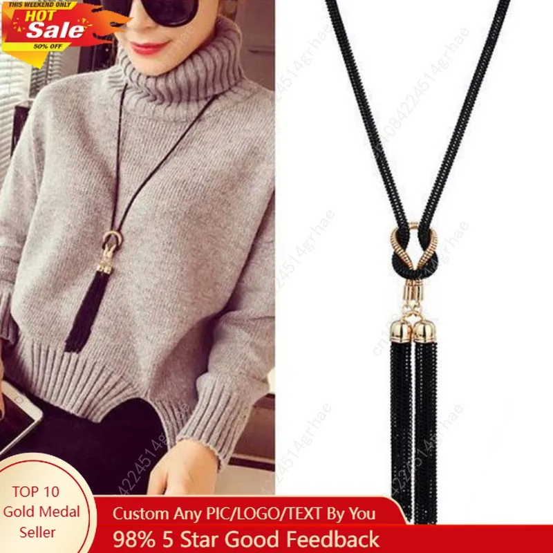

New Arrival Female Pendant Necklace Tassel Long Winter Sweater Chain Necklace Women Necklaces Black Jewelry Wholesale Gift
