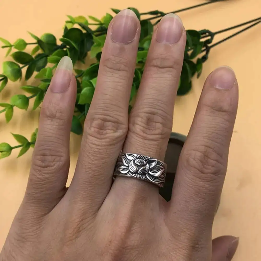 ماجيك الدينية الرجال النص متعة لوتس بوذا ويكا خاتم مقاوم خواتم حجم للنساء باراميتا القلب سوترا في المجوهرات البوذية #5