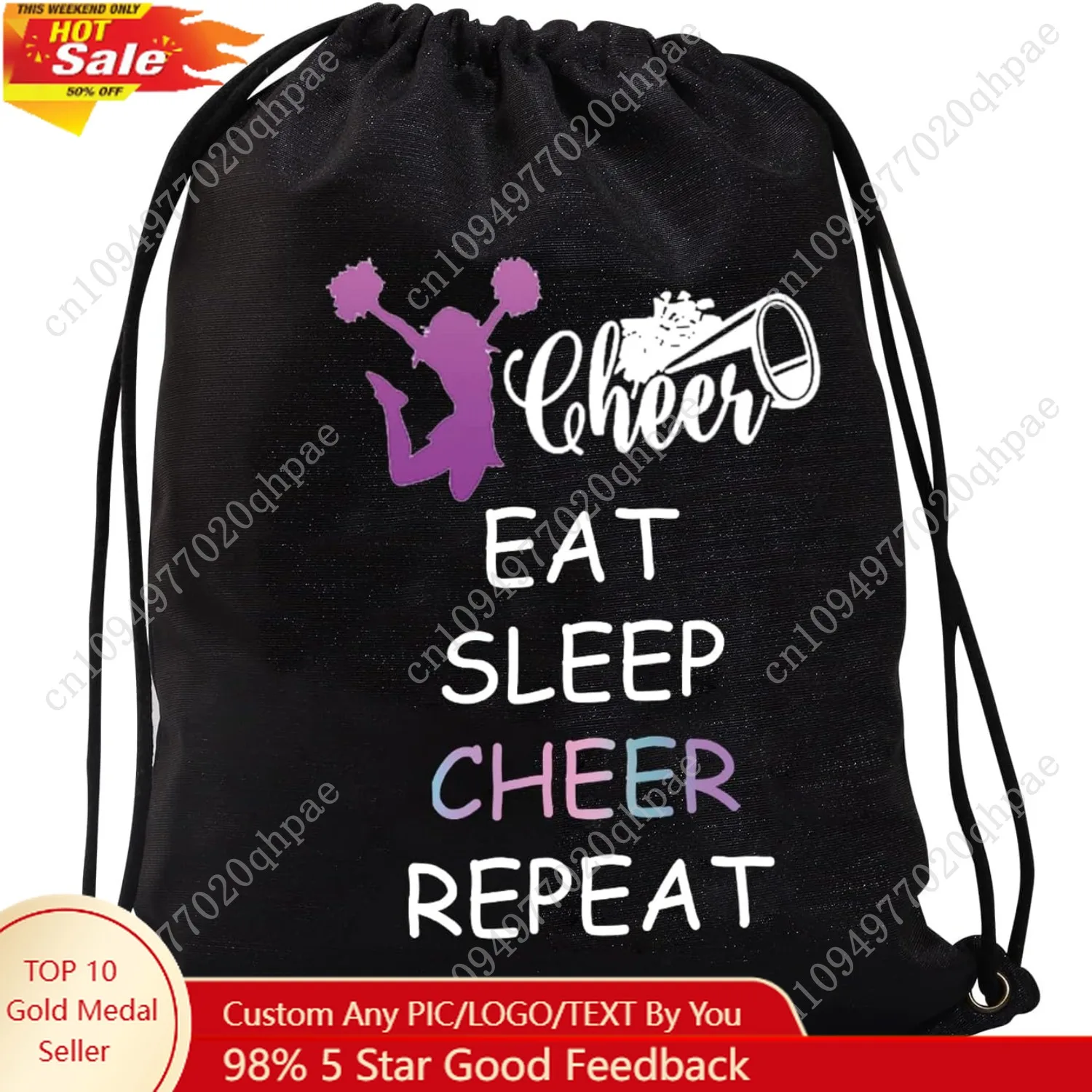 

JYTAPP Cheer Drawstring Bag for Cheerleading Gifts Eat Sleep Cheer Gym Cheer Team Gifts Practice Bag for Cheerleaders (black)