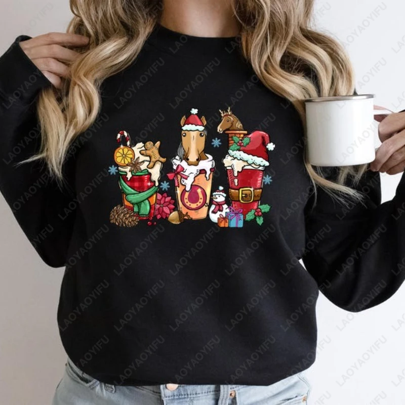 

Horse Lover Christmas Men Women Long Sleeve Tops Farm Animals Funny Creative Novelty Ropa De Mujer Sweatshirt Harajuku Hoodie