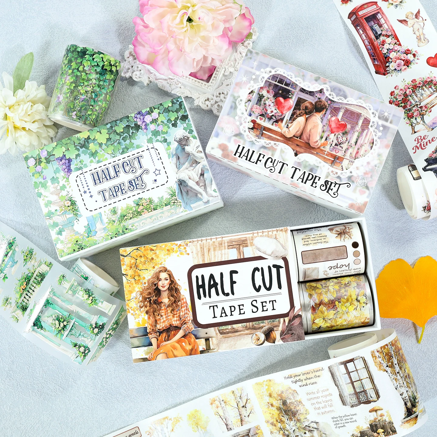4Pcs/Set Matte Retro Architecture PET Washi Tape Pre-Cut Sta
