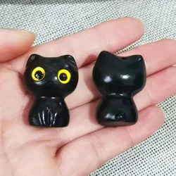 Miniature Wood Carving Lovely Yellow Eye Cat Ornament Book nook Desktop Decoration Creative DIY Pendant accessories Funny Gifts